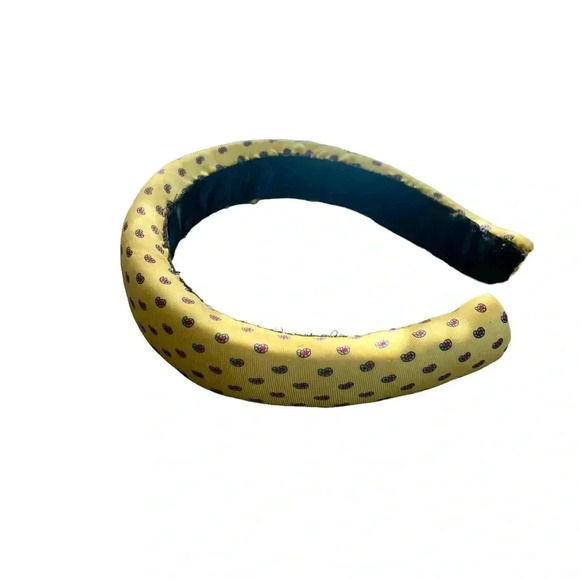 Handcrafted Yellow Silk Paisley Padded Headband with Black Satin Ribbon OOAK - Picture 1 of 6